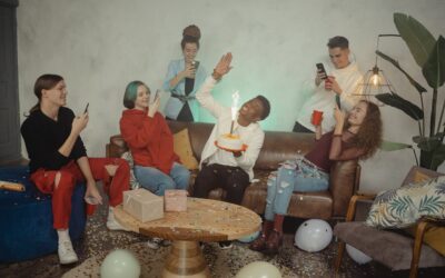 a group of friends celebreting one's birthday