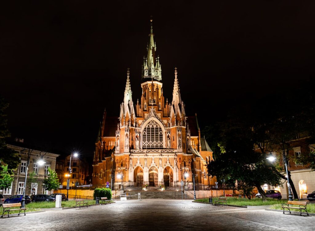 the st. Joseph church in the night